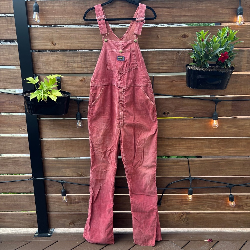 OshKosh B'gosh Overalls Mens 36x31 Red Corduroy Fair Vintage Vestbak Union Made